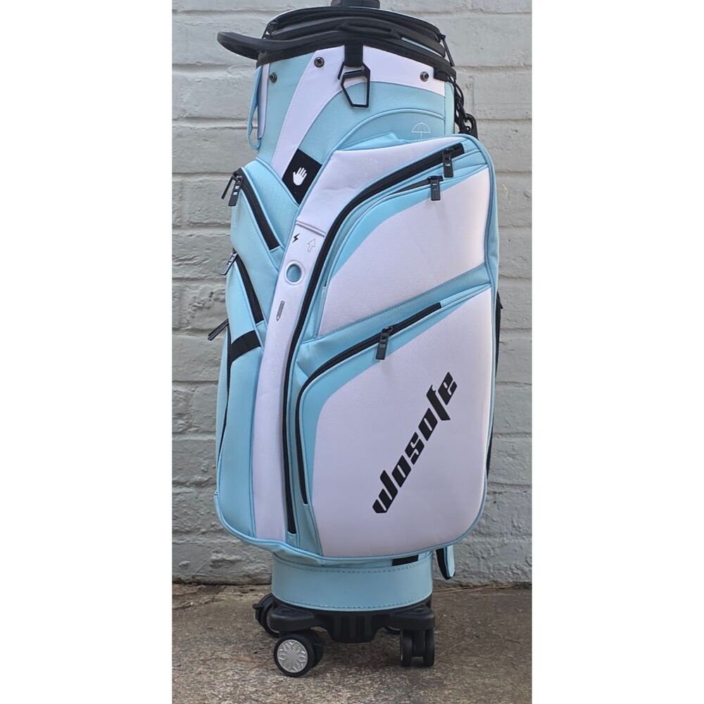 Wosofe Light Blue Premium Golf Cart Bag with Wheels - 14-Way Divider